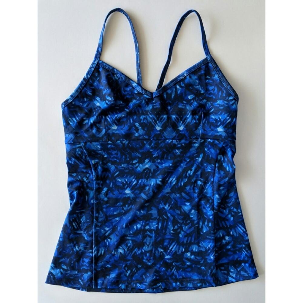 Alo Yoga Lure Long Bra Top Kaleidoscope Blue Fitted Stretch M NWOT